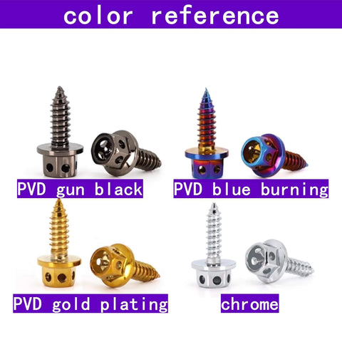 Color options for PVD Blue Burnished 304 Stainless Steel External Hex Flange Self Tapping Screws Set M4 and M5.