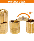 Heavy Duty Genuine Brass Hidden Barrel Hinges, 14mm Slick Concealed Cabinet Hardware, with 180° pivot mechanism.