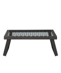 Heavy-Duty Portable Camping Grill Grate For Open Flame Cooking with foldable legs, sturdy steel mesh, 15.9 by 12.2 inches, black.