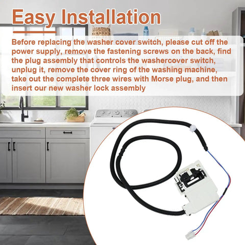 Washer Lid Lock Latch Assembly Replacement For Whirlpool And Maytag Works With MVW4505MW0 MVW4505MW1 MVW4505MW2 MVW5035MW1 MVW5035MW2 MVW5430MW1 MVW5430MW2 MVW5430PBK0 MVW5430PBK1 MVW5435PBK0, black wire harness