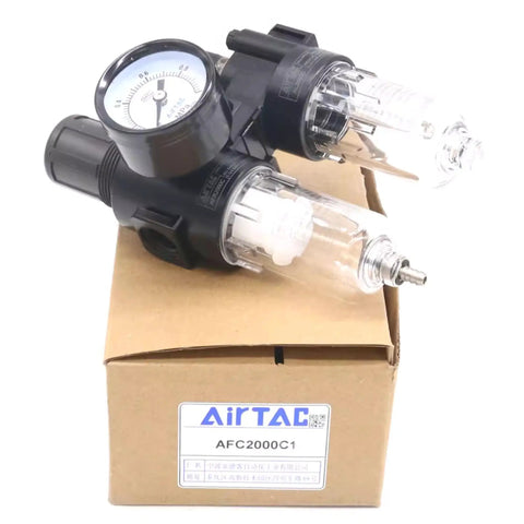 Pro Grade Compressed Air 3 In 1 Filter Regulator Lubricator With Gauge Auto And Semi Auto Drain 1/4 Inch NPT 40 Micron Filtration