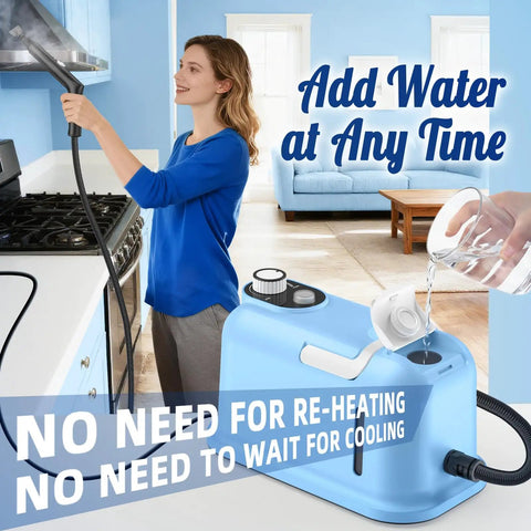 Heavy Duty Handheld Steam Cleaner 10s Rapid Heat delivers 230 Degree pressurized steam for deep cleaning kitchens.
