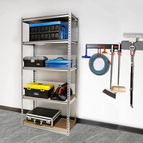 Built Tough Five Tier Storage Shelves With Thick Durable Mdf Boards And Reinforced Steel Frame Fully Adjustable Heavy Duty Shelving Unit For Garage Kitchen Or Office Rock Solid Silver Rack