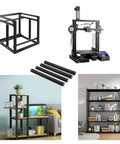 600mm 2020 Series V Slot Aluminum Extrusion Profile 20x20 Black Rail Kit displayed with 3D printer frame and shelving units.