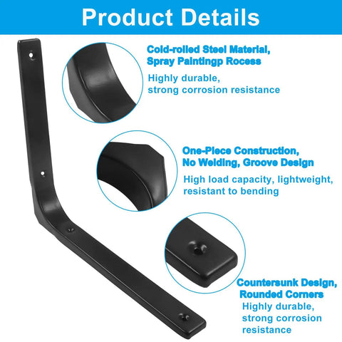 Heavy Duty Shelf Brackets Set For Home Improvement Built To Last Two Pack Workhorse 12 X 10 Inch L Wall Corner Braces Steel Triangular Brackets With Curved Design For Extra Strength Black Finish Durable Shelf Support with product details shown