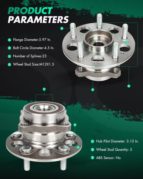 Rear Wheel Hub Bearing Assembly With ABS For Honda CR V 2017 2022 5 Lug Left And Right 512632 display of specifications