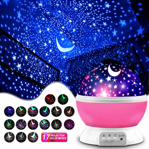 Star Projector Night Light For Kids Pink Bedroom Decor Rotating Starry Sky Moon Projection Night Light Gift For Girls ages 1 to 14