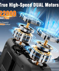 Close-up of dual high-speed motors with airflow visualization in 20,000mAh Portable Neck Fan With Dual High Speed Motors.