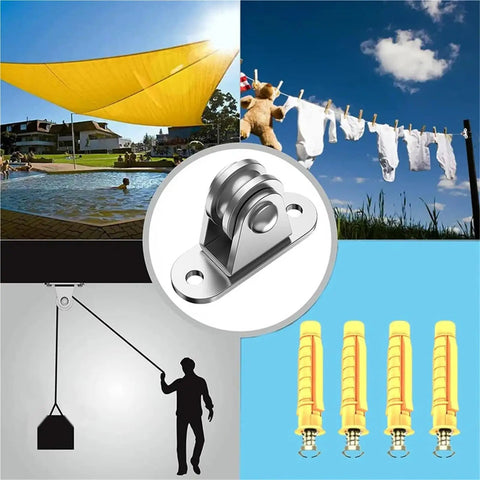 Top Shelf Heavy Duty V Groove Gate Wheels 6 Pc Replacement Kit With Reinforced Wall Mount Brackets shown with pulley system and accessories.