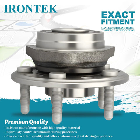 Front And Rear Wheel Bearing Hub Assembly With ABS Beefed Up 5 Lug For Cadillac XTS CTS Buick LaCrosse on blue background