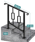 Real Steel Wrought Iron Handrail For Outdoor Steps Heavy Galvanized Vertical Railing measuring 38.6x37.4 inches for stair support.