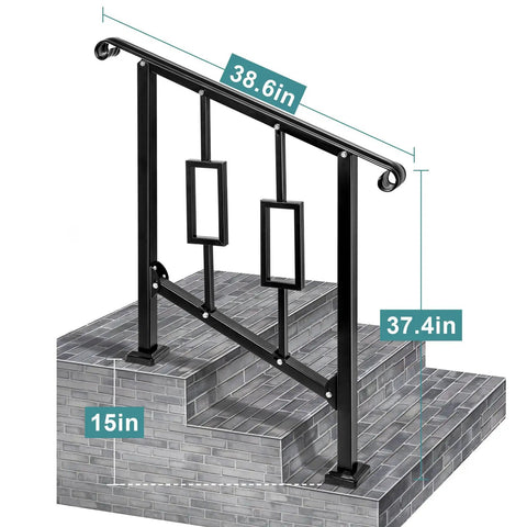 Real Steel Wrought Iron Handrail For Outdoor Steps Heavy Galvanized Vertical Railing measuring 38.6x37.4 inches for stair support.