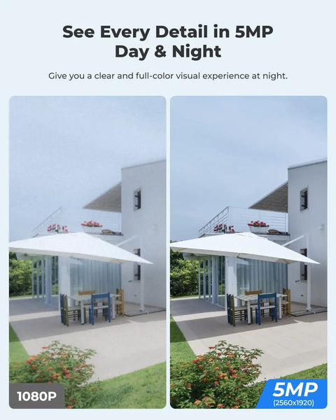 Comparison of outdoor scene in 1080P vs 5MP captured by Argus PT Solar Battery Camera With Pan Tilt No-Hassle Outdoor Wireless Home Security System