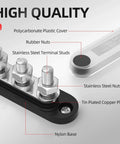Bus Bar 12V 150A Mini Power Distribution Block with tin plated copper, nylon base, polycarbonate lid, stainless steel nuts