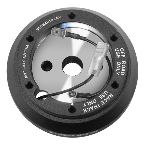 TopRated Racing Steering Wheel Quick Release Short Hub Adapter featuring tight 6X70mm bolt pattern and slick black wrap, showing wiring detail.