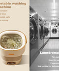 Portable Foldable Washing Machine 13 Liter Mini Washer With Spin Basket in use, cleaning delicates, compact design with a water-filled tub.
