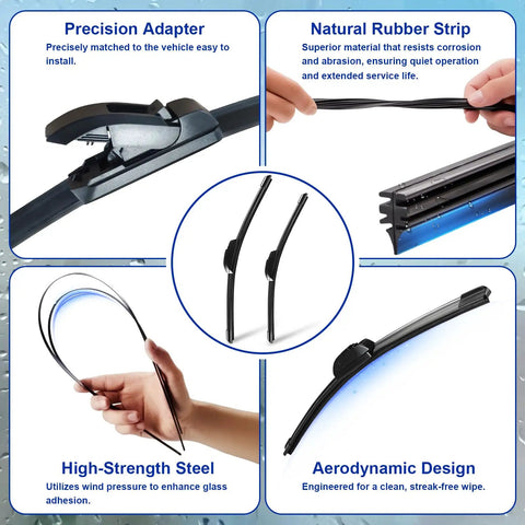 Premium 26 And 16 Inch Front Windshield Wiper Blades 2 Pack features precision adapter and natural rubber strip for Toyota models.