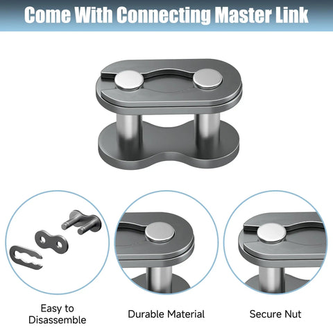 Mini Bike Chain 420 90 Links Replacement With 15mm Chain Adjuster For Predator 212cc shown with connecting master link.