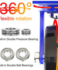 Heavy Duty Swivel Caster Wheel Set Of 4 With Rock Solid Rubber Tires And Dual Lock Brakes For Smooth Silent Rollout 2000 Lb Capacity Per Unit showing 360° rotation mechanism and bearings.