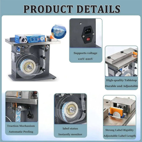 Semi Automatic Right Angle Labeling Machine With Plc Control And Fiber Optic Sensor Adjustable Speed For Tamper Evident Box CornerRadius Sealing High Precision Application on a durable tabletop with adjustable label length.