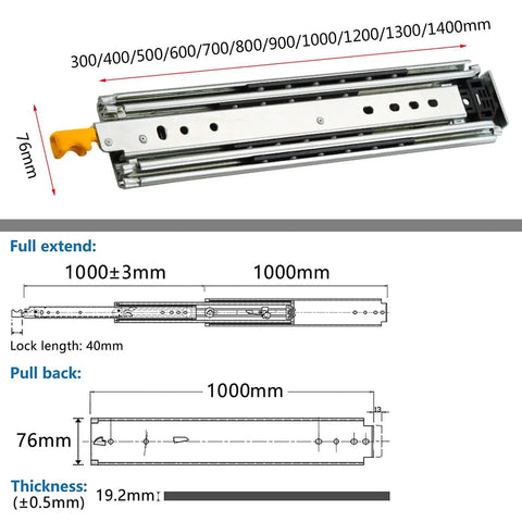 3 Fold Full Extension Drawer Runners And Cabinet Slides Heavy Duty Ball Bearing Rails For Cabinets Tool Boxes And RVs