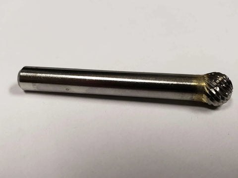 Close-up of 5 Sixteenth Inch SD-2 Ball End Double Cut Solid Carbide Bur for precise stock removal and smooth finishes on metals
