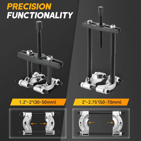 Heavy Duty Bearing Separator Puller Set 5 Ton With 2 Inch And 3 Inch Jaws showcasing functionality and sizes