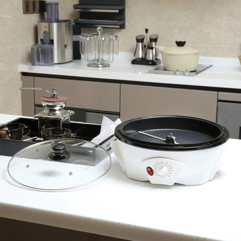 Electric Coffee Bean Roaster For Home Use With 110V 800W, Nonstick Chassis, Stirring Rod For Even Roasting on kitchen countertop