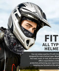 Two Pack Flame Resistant Face Mask Balaclava And Neck Gaiter Featuring Fireproof Layer That Hits Different For Industrial Tasks Motorcycle Rides And Wildfire Prep In Durable Camo Grey on a person wearing a helmet.