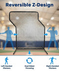 Baseball Z Screen Heavy Duty 7x5ft Portable Pitching Screen in batting cage, reversible Z-design for left and right-handed pitchers