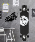 Heavy Duty Skateboard Wall Mount Hook Rack For Easy Vertical Storage displayed with a skateboard, mounted on a wall.