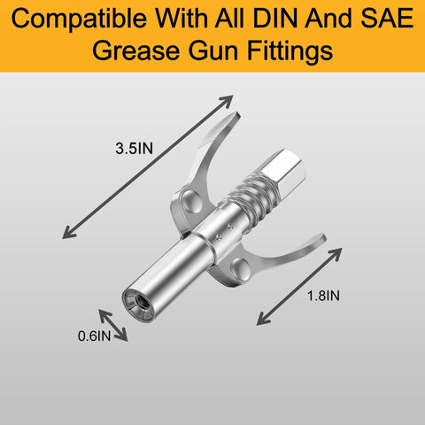 Grease gun coupler with dual levers and locking quick-connect, 1/8 in NPT metal fitting.