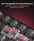 Close-up image of 65 Percent Mechanical Gaming Keyboard With Hall Effect Magnetic Switches, showcasing hot-swappable switches.