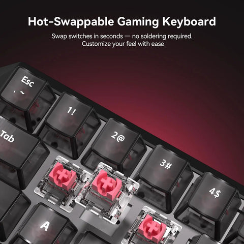 Close-up image of 65 Percent Mechanical Gaming Keyboard With Hall Effect Magnetic Switches, showcasing hot-swappable switches.