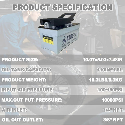 Heavy Duty Air Hydraulic Pump 10000 Psi 1.7L Reservoir With 3 8 Inch Oil Outlet Built Like A Tank From Commercial Aluminum For Serious Garage Grind And Big Load Power