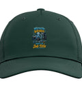 Classic Five Panel Dark Green Baseball Hat For Machinists And CNC Tools Fans With Adjustable Printed Vise Gauge Square Design, front view.