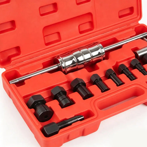 Heavy Duty Metal Bearing Extractor Blind Hole Puller Removal Tool Kit With Deep Reach Hardened Collet Adjustable Screw Set Grabbing Eight To 32 Millimeter Inner Dia Tight Grasp No Slip Smooth Motorcycle Water Pump Bearing Removal Fix Now in red case