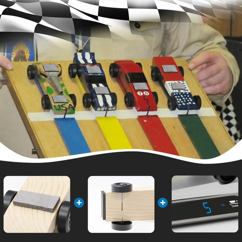 Pinewood Derby Weight Kit With 3 Oz Flexible Stick On Weights And 0.5 Oz Graphite Lubricant, no drilling, easy cut installation