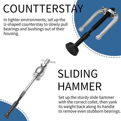 Badass Blind Hole Collet Bearing Race And Seal Puller Tool Kit In Rugged Waterproof Dustproof Toolbox Case With Secure Lock And Neat Layered Design Suited For Mechanics Requiring Durability Against Moisture And Wear During Projects Around Town, slide hammer and counterstay