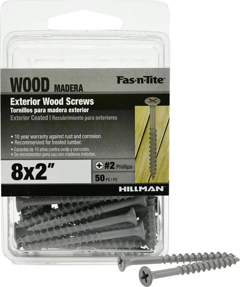 50 Count Exterior Deck Screws Size 8 by 2 Inches With Phillips Drive Gray Ceramic Coated Rust Resistant Fasteners in package