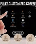 Close-up view of Automatic Espresso Machine With Built In Grinder And Touch Panel for Barista Quality Coffee settings.