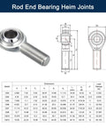 CM4 Rod End Bearing Heim Joints 1/4 X 1/4-28 Right Hand Male Thread With Jam Nuts 2-Pack High Strength Forged Steel Ball Joint For RC Cars, Robotics, And Machinery. Diagram and dimensions