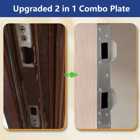 Heavy Duty Door Strike Plate Reinforcement For Front Door Security, Double Strike Plate For 5-1/2 Inch Hole Centers, Satin Nickel