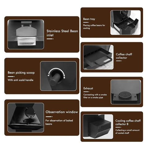 Components of Electric Coffee Roaster for Home Or Small Cafe Pro Grade 500g Automatic Drum Roasting Machine with smoke filter