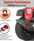 Heavy Duty 3/4 Inch D Ring Shackle With Upgraded Snatch Blocks For Off Road Recovery And Tow Winching, 28.5 Ton Break Strength, 2 Pack Red Fits 7/8 Screw Pin, Works With 7/32-3/8 Inch Steel Cable on Jeep bumper