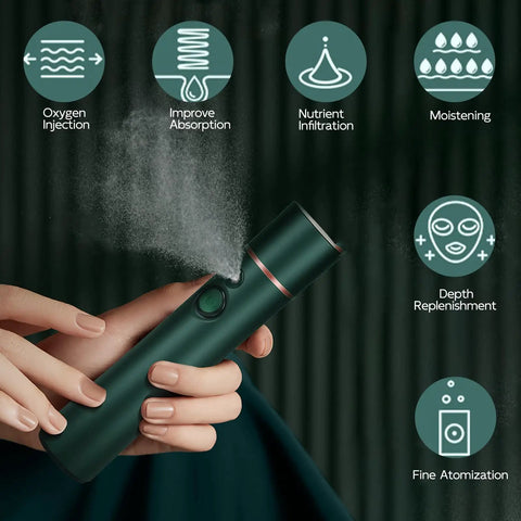 Using Portable Oxygen Facial Nano Mist Sprayer For Deep Hydration And Anti Aging 10X Penetration Nano Atomization On The Go