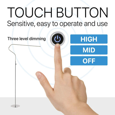 Touch button demonstration for 65-Inch Chrome Integrated LED Floor Lamp with Dimmable Touch Sensor, Modern Julian Style.