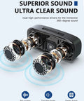 Bluetooth Speaker Portable Wireless Speaker With Loud Stereo Sound And Rich Bass, 12 Hour Playtime, showing dual drivers