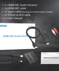 ARC To 3.5mm Audio Extractor For TV To Soundbar And Speakers Built In Amplifier 192kHz with included cables and manual