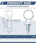 Badass Durability M10x1.5 Carbon Steel Spring Plunger 2 Pack With Slick Pull Ring Retractable Indexing Pin dimensions chart.